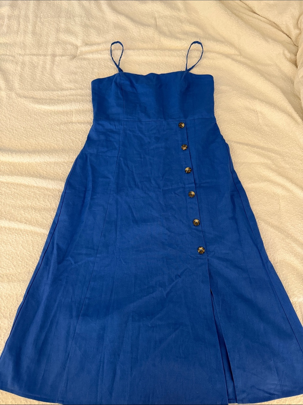 Nine Britton Blue Spaghetti Strap Button-Front Midi Dress